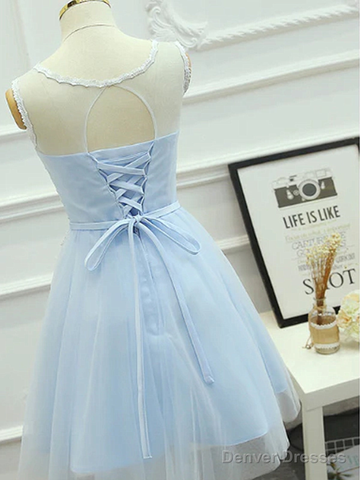 Short Light Blue Lace Prom Dresses, light Blue Short Lace Graduation Homecoming Dresses Secondary image