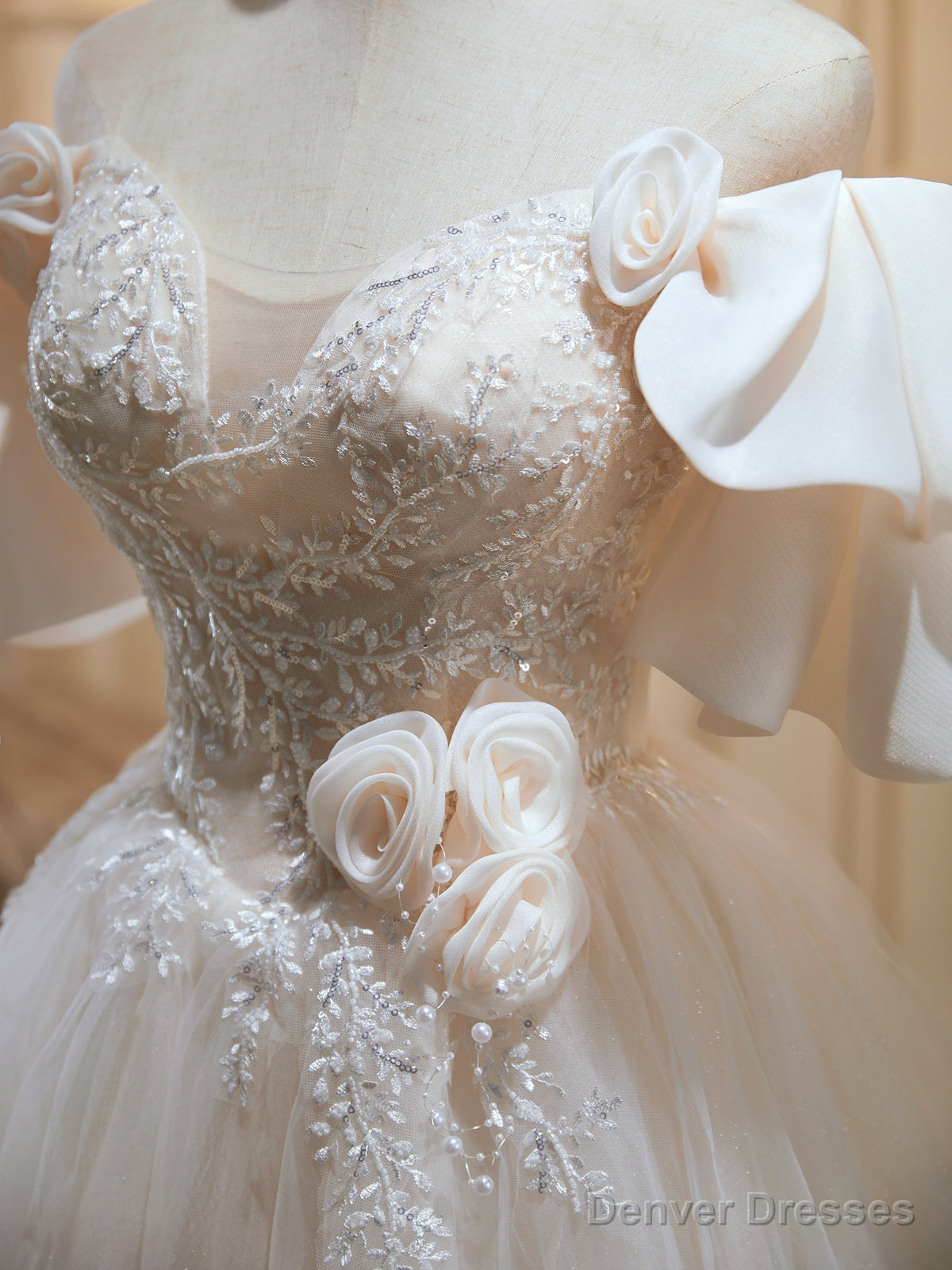 Short Light Champagne Lace Floral Prom Dresses, Short Light Champagne Formal Homecoming Dresses Secondary image