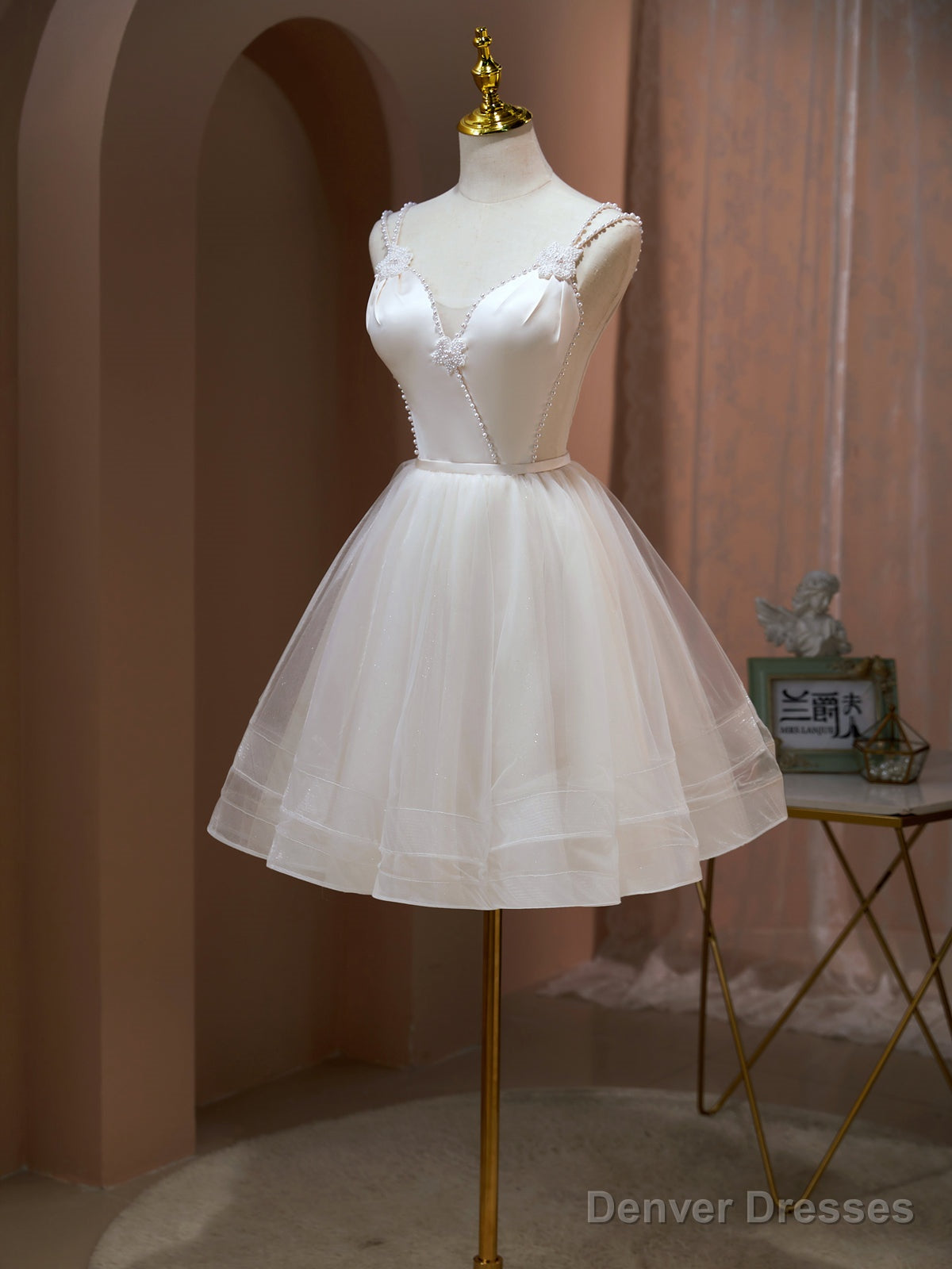 Short Light Champagne Prom Dresses, Light Champagne Short Formal Homecoming Dresses Main image