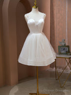 Short Light Champagne Prom Dresses, Light Champagne Short Formal Homecoming Dresses