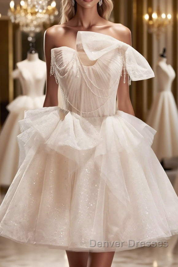 Short Light Champagne Tulle Prom Dress, Short Champagne Tulle Formal Homecoming Dress Main image