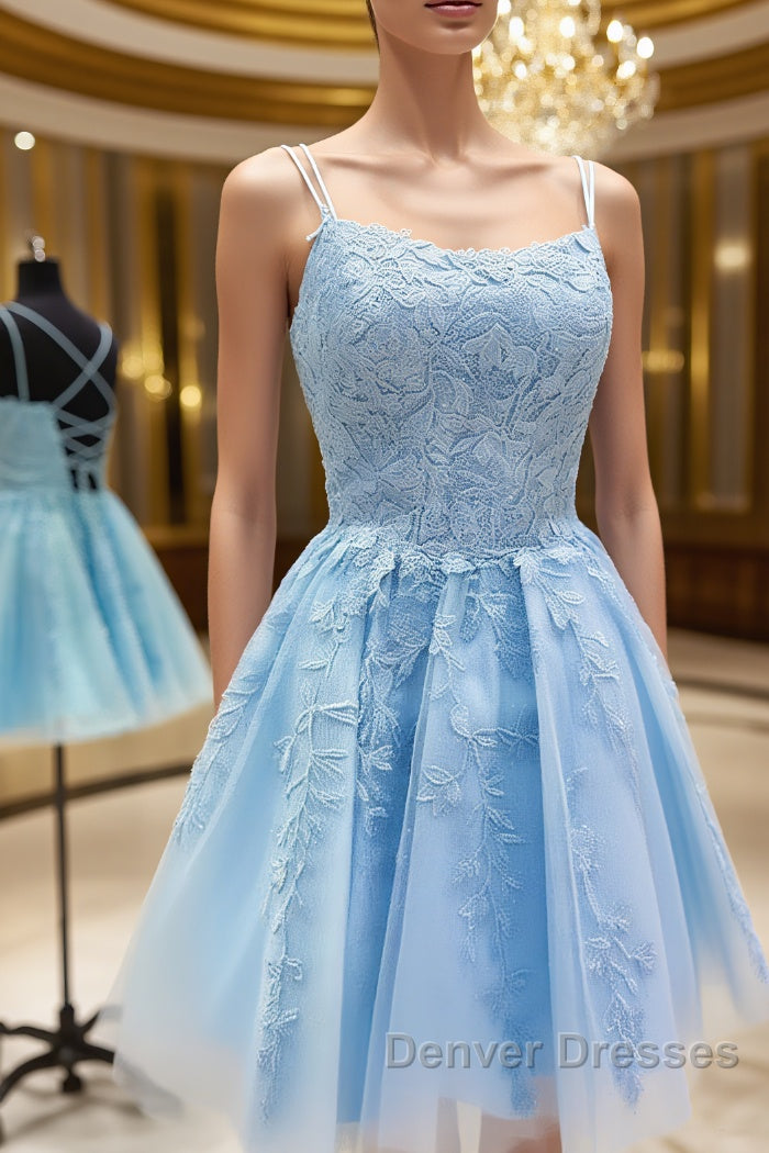Short Light Lace Prom Dress, Short Lace Graduation Homecoming Dress Main image