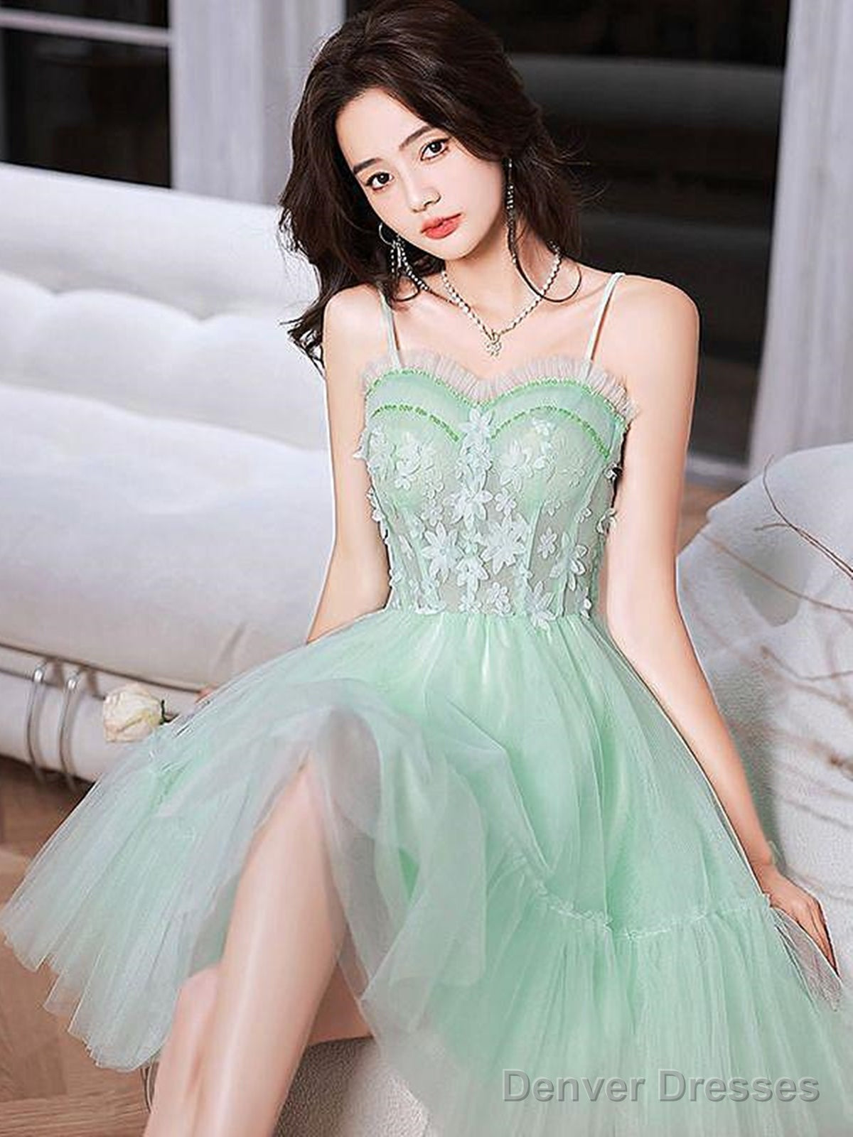 Short Mint Green Lace Prom Dresses, Short Mint Green Lace Formal Homecoming Dresses Main image