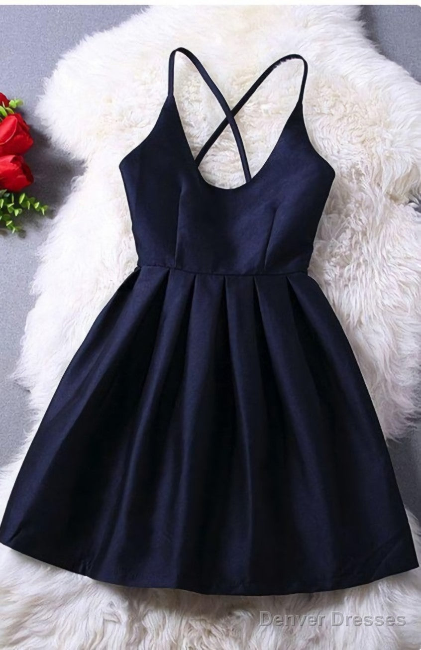 Short Navy Blue Women Dresses, Cross Back Party Dresses,Graduation Dresses Main image