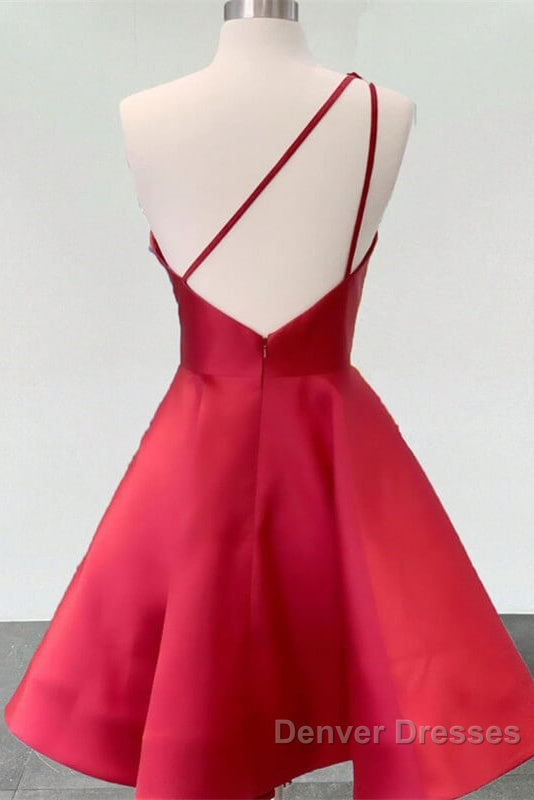 Short One Shoulder Satin Homecoming Dress With 3D Flowers