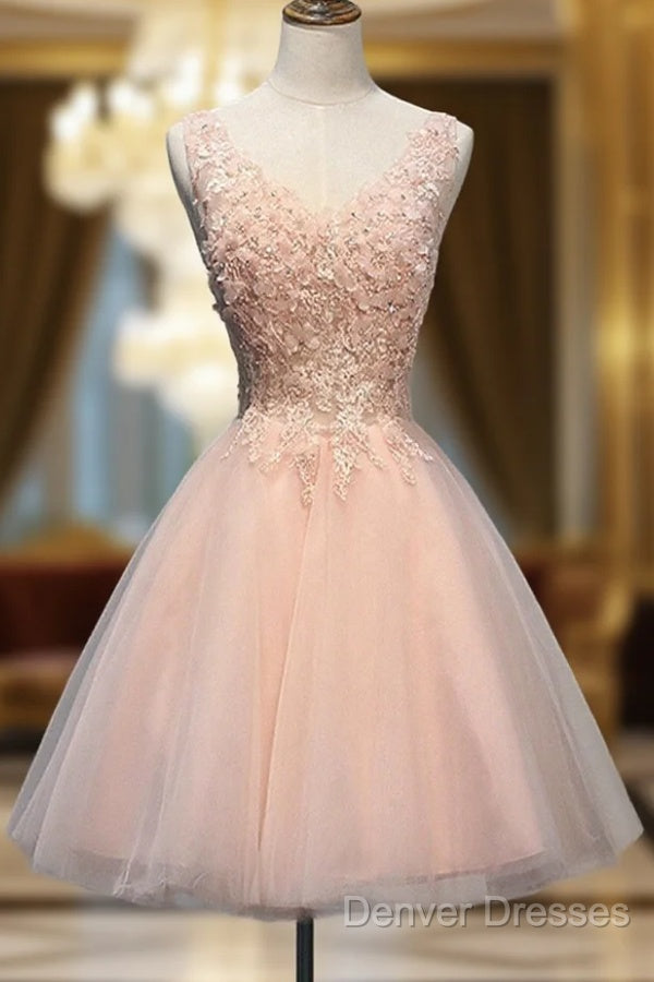Short Open Back Pearl Pink Homecoming Dress With Appliques Main image