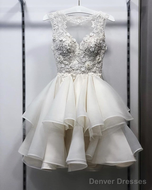 Short Organza Ruffles Wedding Dress Lace Embroidery Main image