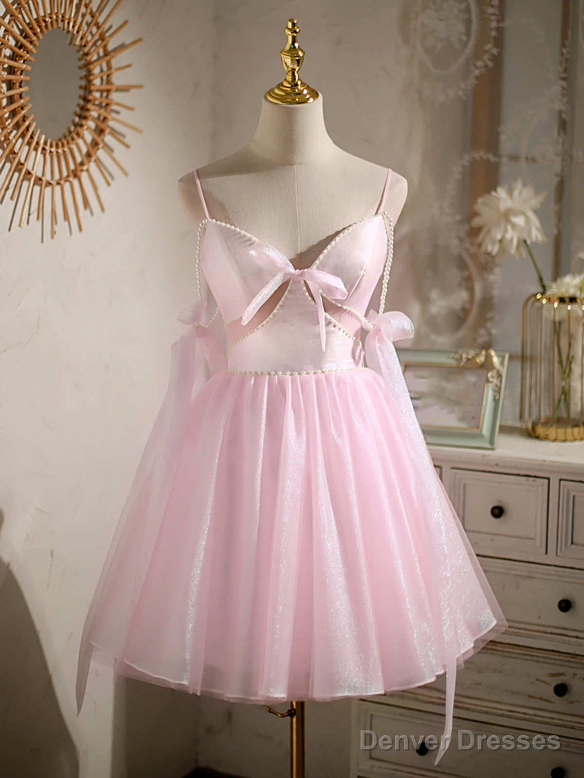 Short Pink Beaded Prom Dresses, Short Pink Beaded Formal Homecoming Dresses Main image