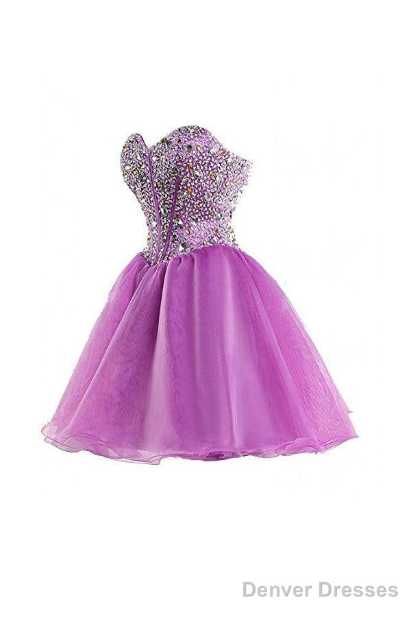 Short Purple Homecoming Dresses Short Prom Dresses With Beading Secondary image