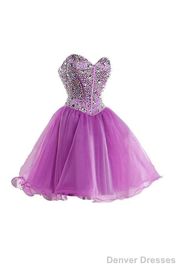 Short Purple Homecoming Dresses Short Prom Dresses With Beading Main image
