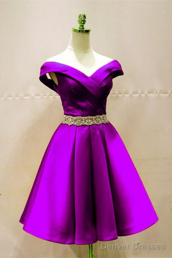 Short Purple Satin Homecoming Dresses Main image