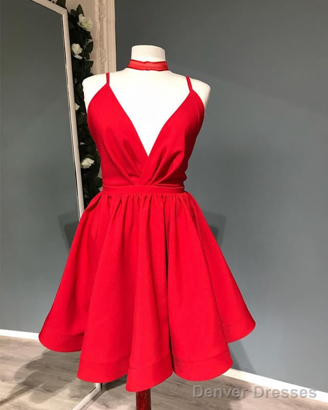 Short Red Plunging Satin Party Dress Main image