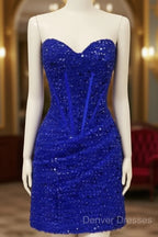 Short Royal Blue Tight Beaded Dress