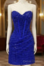 Short Royal Blue Tight Beaded Dress