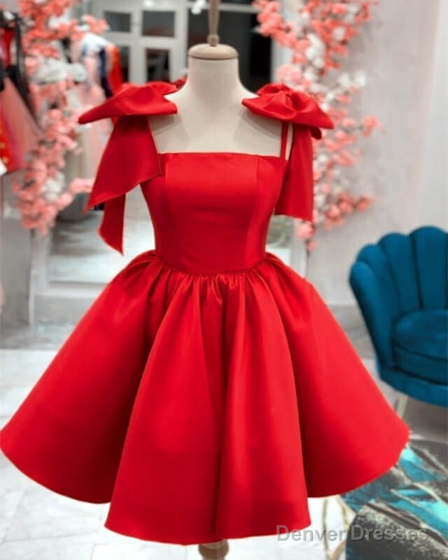 Short Satin Bow Straps Mini Dress Short Prom Party Dresses Secondary image