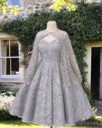 Short Silver Sparkly Dress With Cape