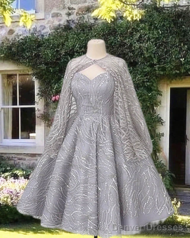 Short Silver Sparkly Dress With Cape