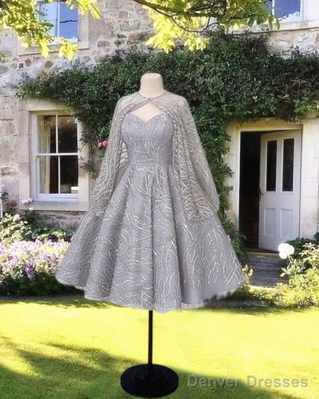 Short Silver Sparkly Dress With Cape
