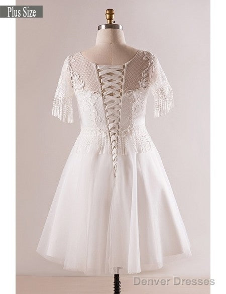 Short Sleeve Appliques White Plus Size Unique Lace Wedding Dress Secondary image