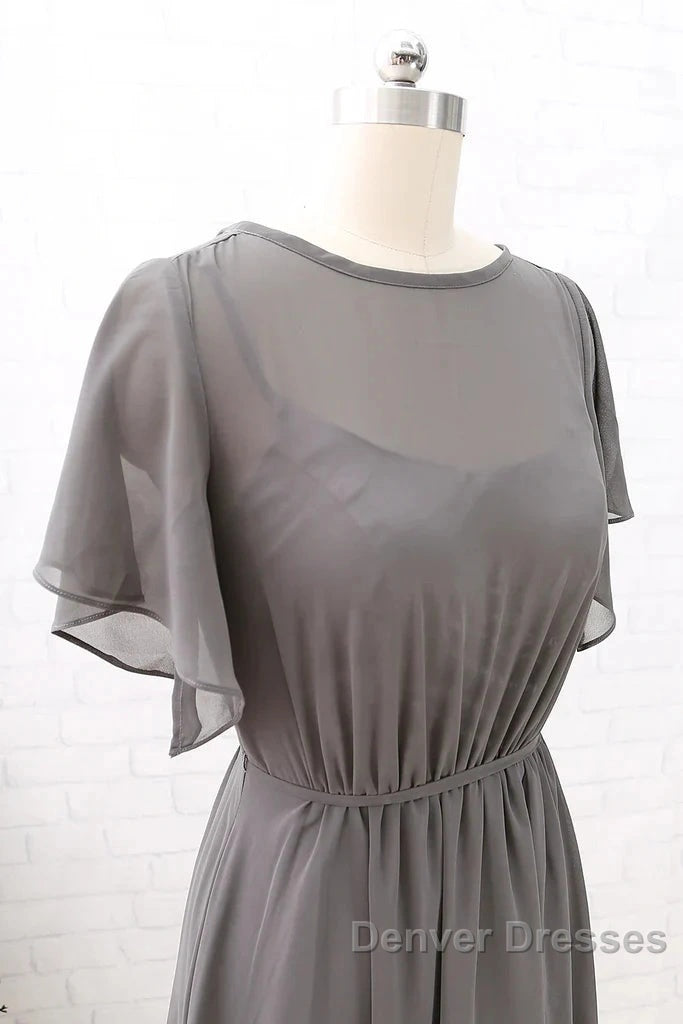 Short Sleeves Chiffon Long Bridesmaid Dress Wedding Party Formal Dress