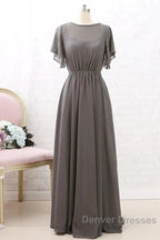 Short Sleeves Chiffon Long Bridesmaid Dress Wedding Party Formal Dress