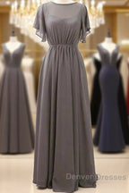 Short Sleeves Chiffon Long Bridesmaid Dress Wedding Party Formal Dress