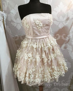 Short Strapless Homecoming Dress With 3D Lace Flowers