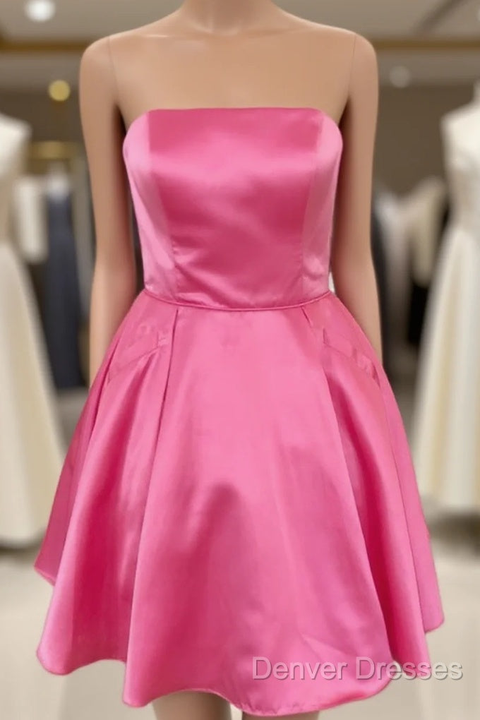 Short Strapless Pink Prom Dress, Short Pink Graduation Homecoming Dress