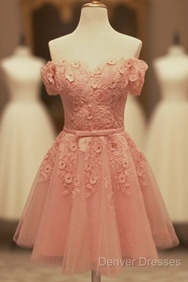 Short Tulle Homecoming Dress Lace Embroidery Off The Shoulder Main image