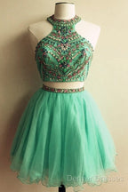 Short Two Piece Prom Dress Beaded Top