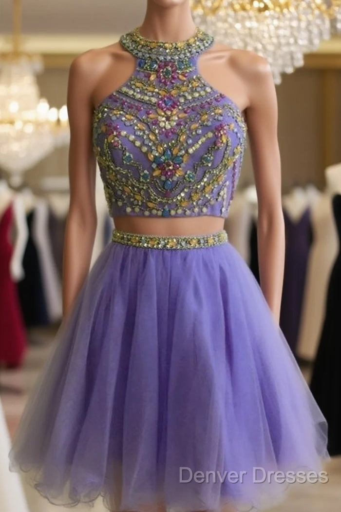 Short Two Piece Prom Dress Beaded Top Main image