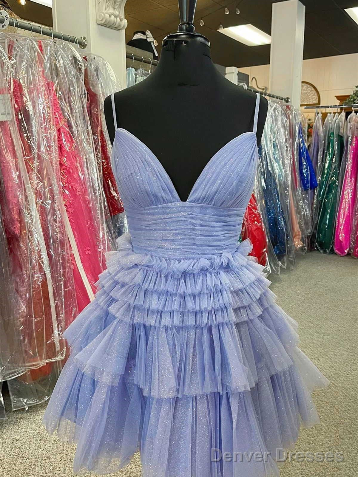 Short V Neck Blue Pink Champagne Prom Dresses, V Neck Blue Pink Champagne Formal Homecoming Dresses Main image
