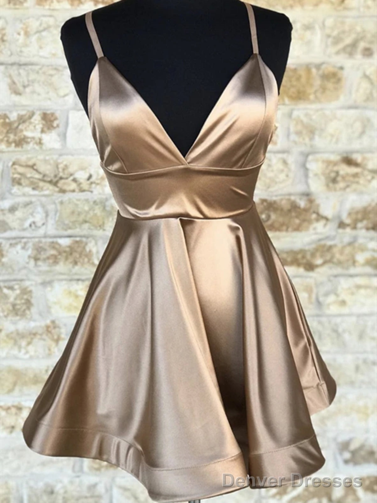 Short V Neck Champagne Prom Dresses, Short V Neck Champagne Graduation Homecoming Dresses Main image
