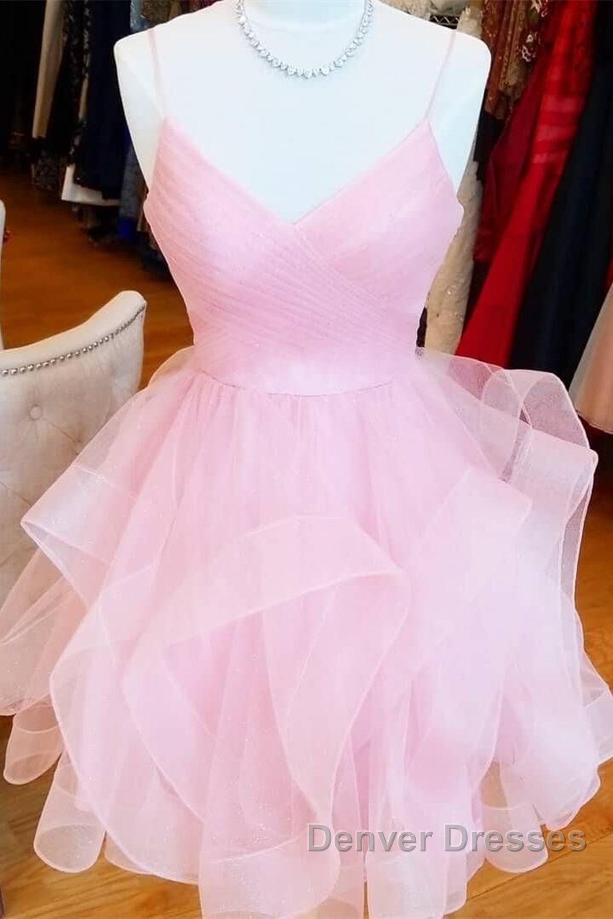 Short V Neck Puffy Prom Dress, Short V Neck Formal Homecoming Dress