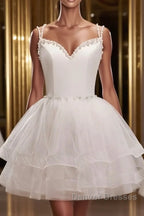 Short V Neck White Prom Dress, Short V Neck White Formal Homecoming Dress
