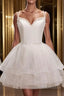 Short V Neck White Prom Dress, Short V Neck White Formal Homecoming Dress