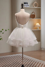 Short V Neck White Prom Dress, Short V Neck White Formal Homecoming Dress
