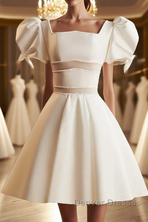 Short White Beaded Prom Dress, Short White Beaded Formal Homecoming Dress Main image