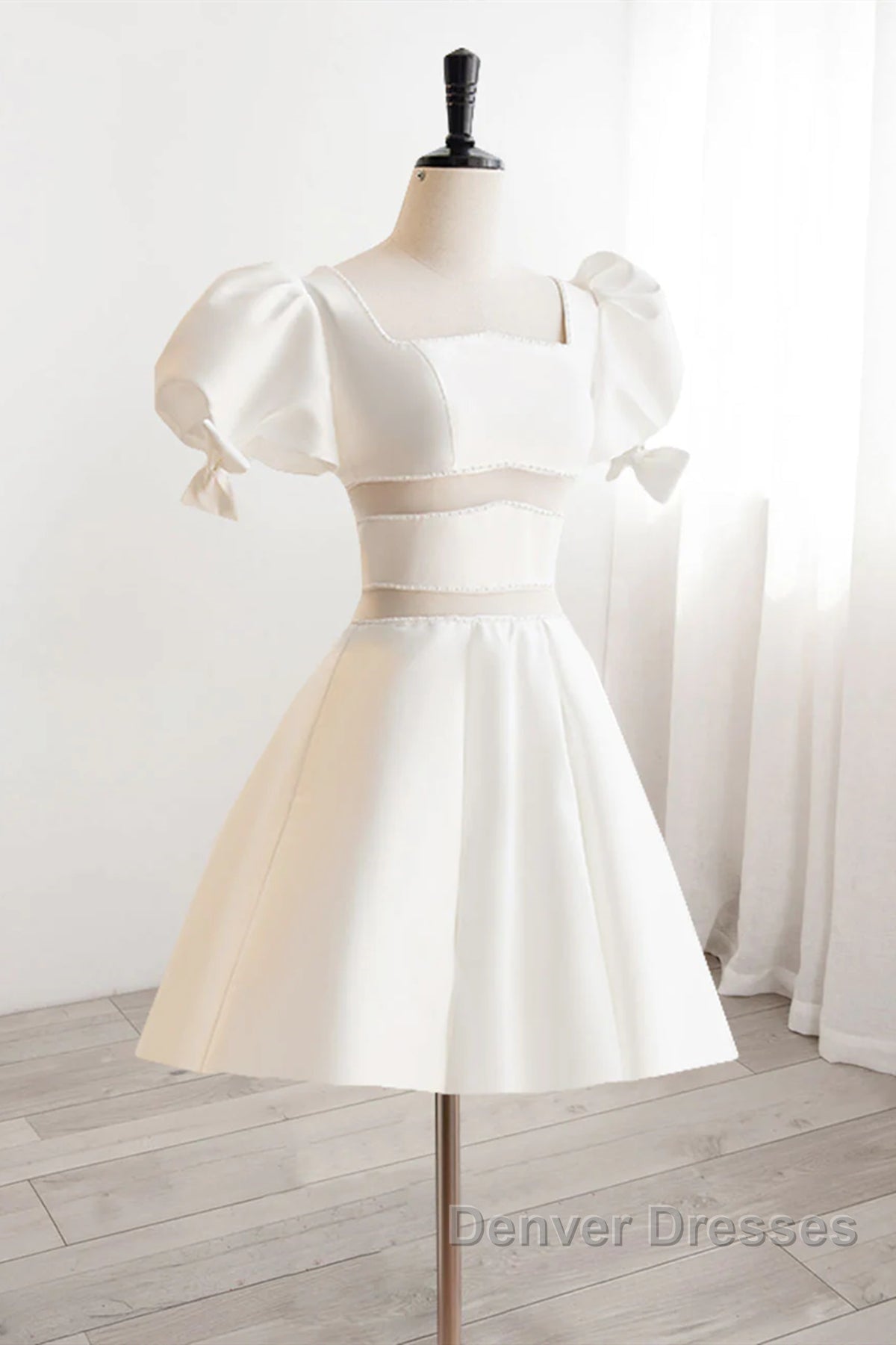 Short White Beaded Prom Dress, Short White Beaded Formal Homecoming Dress