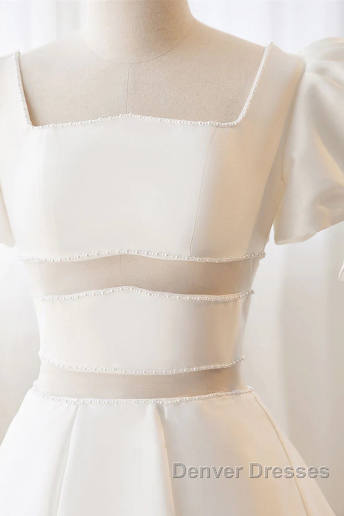 Short White Beaded Prom Dress, Short White Beaded Formal Homecoming Dress