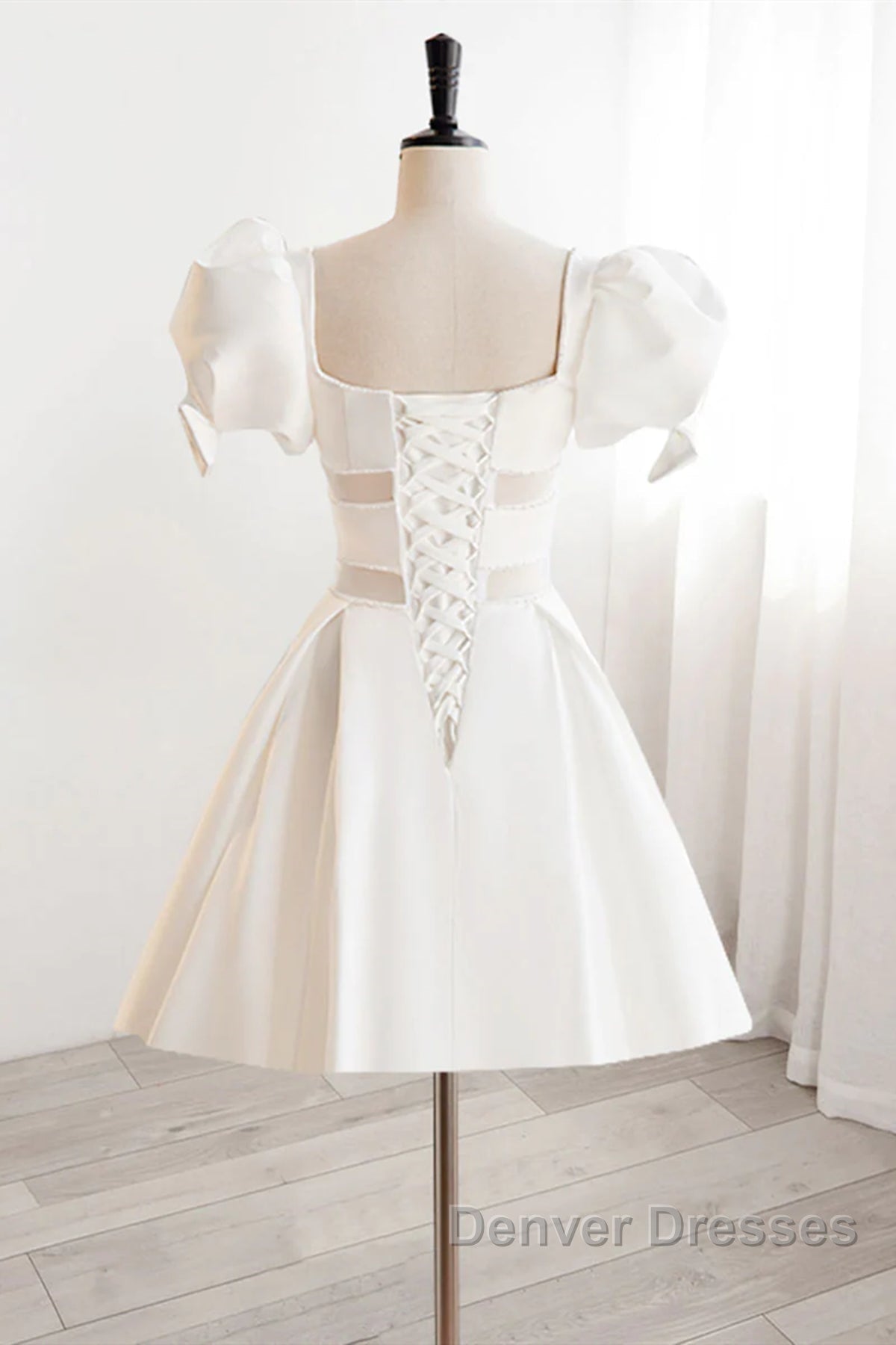 Short White Beaded Prom Dress, Short White Beaded Formal Homecoming Dress