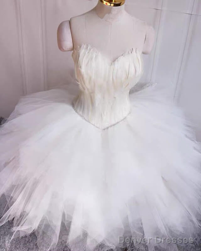 Short White Feather Strapless Ruffles Dress Main image