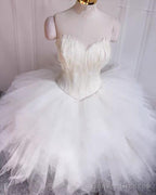 Short White Feather Strapless Ruffles Dress