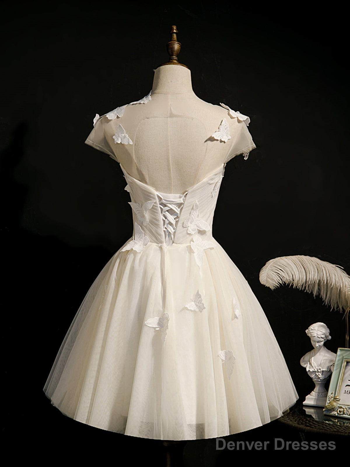 Short White Prom Dresses with Butterfly, Short White Formal Homecoming Dresses Secondary image