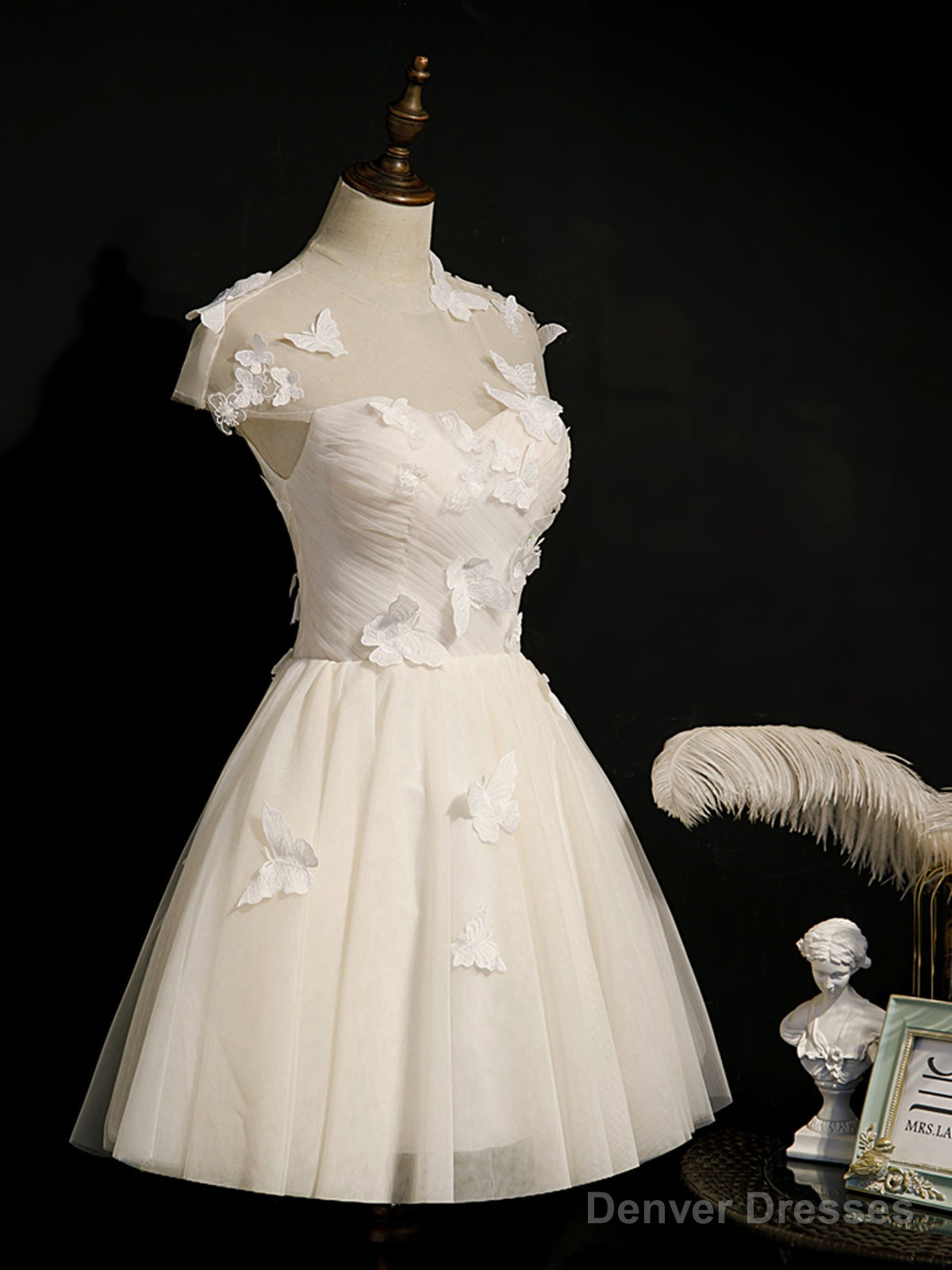 Short White Prom Dresses with Butterfly, Short White Formal Homecoming Dresses Main image