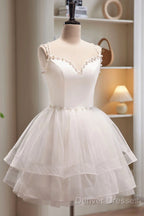 Short White Tulle Prom Dress, Short White Tulle Homecoming Graduation Dress