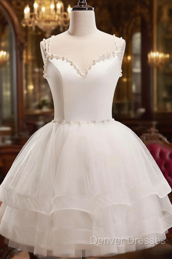 Short White Tulle Prom Dress, Short White Tulle Homecoming Graduation Dress