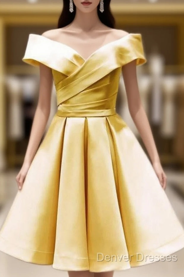 Short Yellow Homecoming Dress Satin Off The Shoulder Main image