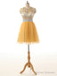 Short Yellow Tulle Prom Party Dresses A Line Homecoming Dresses Sequins Beading