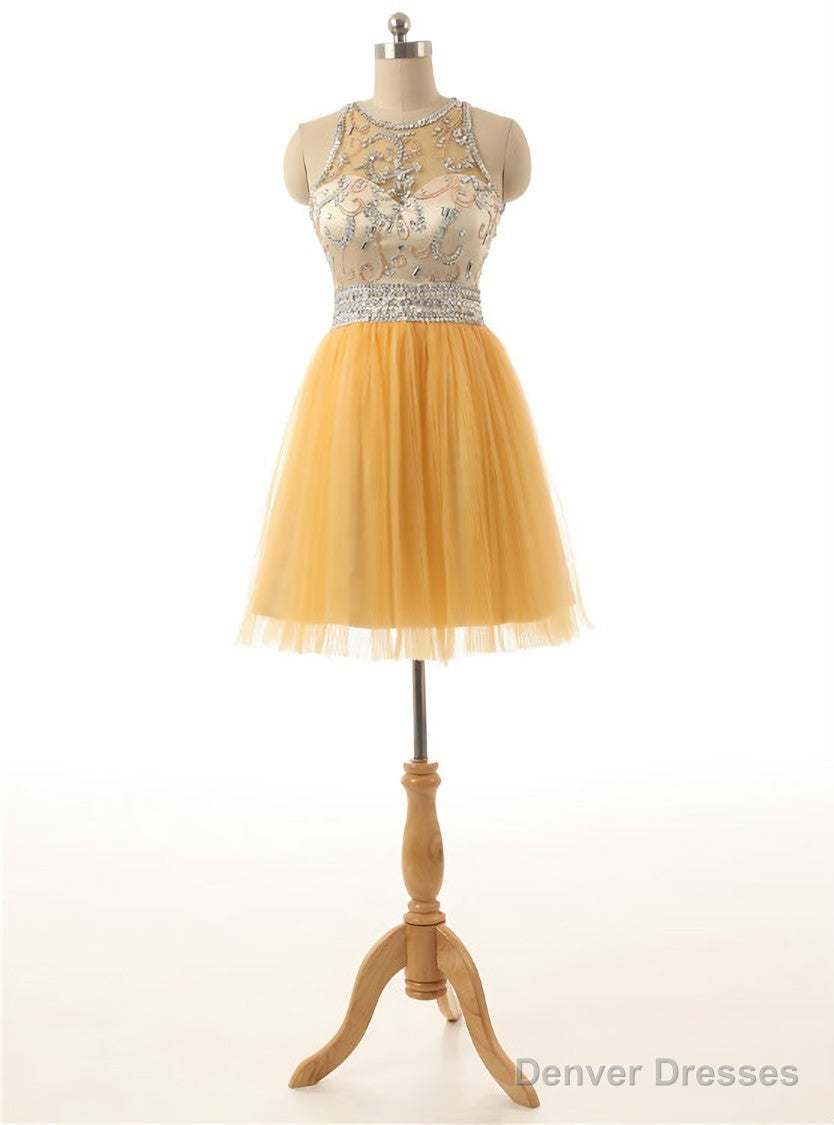 Short Yellow Tulle Prom Party Dresses A Line Homecoming Dresses Main image